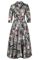 Aster Dress Shirt Collar 3/4 Sleeve Midi Plus Length Poliamide Taffta (Paradiso Velvet)