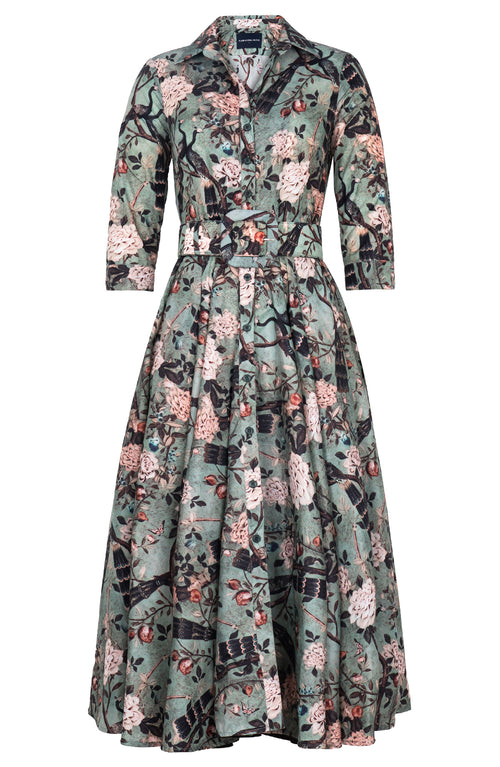 Aster Dress Shirt Collar 3/4 Sleeve Midi Plus Length Poliamide Taffta (Paradiso Velvet)