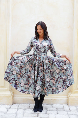 Terry Dress Shirt Collar 3/4 Sleeve Midi Plus Length Poliamide Taffta (Paradiso)