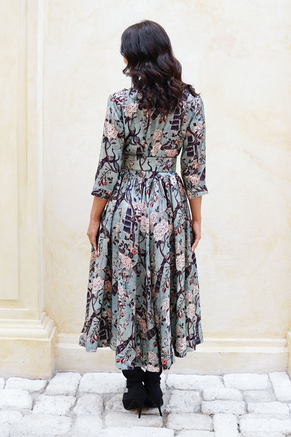 Terry Dress Shirt Collar 3/4 Sleeve Midi Plus Length Poliamide Taffta (Paradiso)