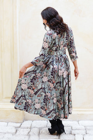 Terry Dress Shirt Collar 3/4 Sleeve Midi Plus Length Poliamide Taffta (Paradiso)