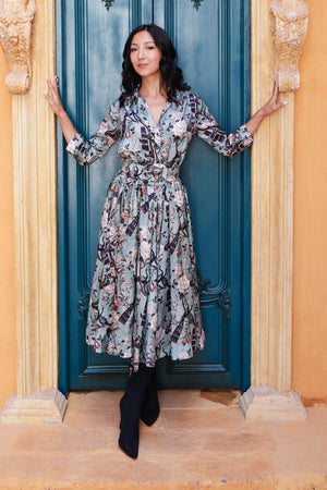 Terry Dress Shirt Collar 3/4 Sleeve Midi Plus Length Poliamide Taffta (Paradiso)