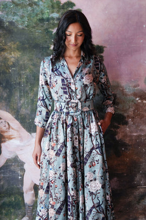 Terry Dress Shirt Collar 3/4 Sleeve Midi Plus Length Poliamide Taffta (Paradiso)