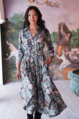 Terry Dress Shirt Collar 3/4 Sleeve Midi Plus Length Poliamide Taffta (Paradiso)