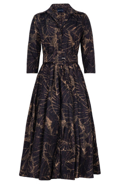 Terry Dress Shirt Collar 3/4 Sleeve Midi Plus Length Poliamide Taffta (Palma)