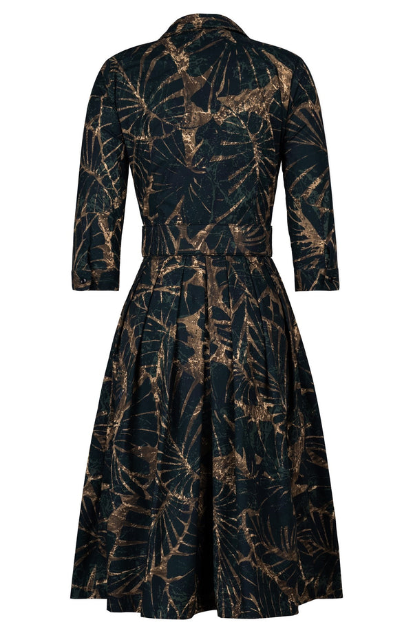 Audrey Dress #1 Shirt Collar 3/4 Sleeve Long Length Cotton Stretch (Palma Velvet)