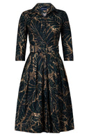 Audrey Dress #1 Shirt Collar 3/4 Sleeve Long Length Cotton Stretch (Palma Velvet)