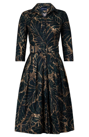 Audrey Dress #1 Shirt Collar 3/4 Sleeve Long Length Cotton Stretch (Palma Velvet)