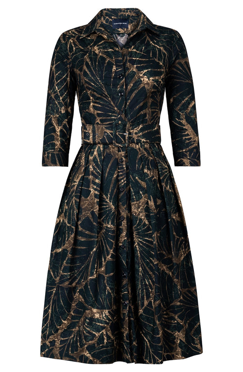 Audrey Dress #1 Shirt Collar 3/4 Sleeve Long Length Cotton Stretch (Palma Velvet)
