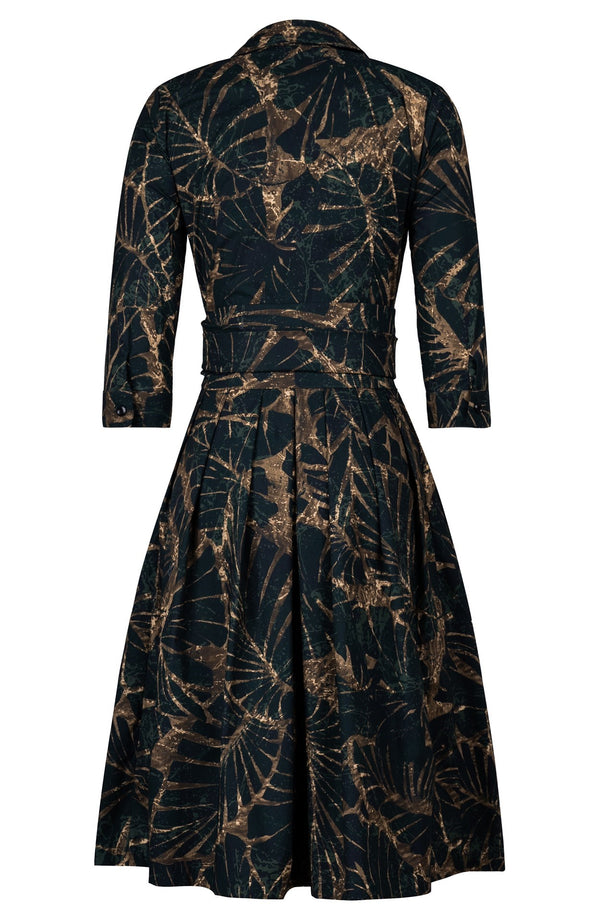 Audrey Dress #1 Shirt Collar 3/4 Sleeve Long Length Cotton Stretch (Palma Velvet)