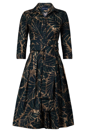 Audrey Dress #1 Shirt Collar 3/4 Sleeve Long Length Cotton Stretch (Palma Velvet)