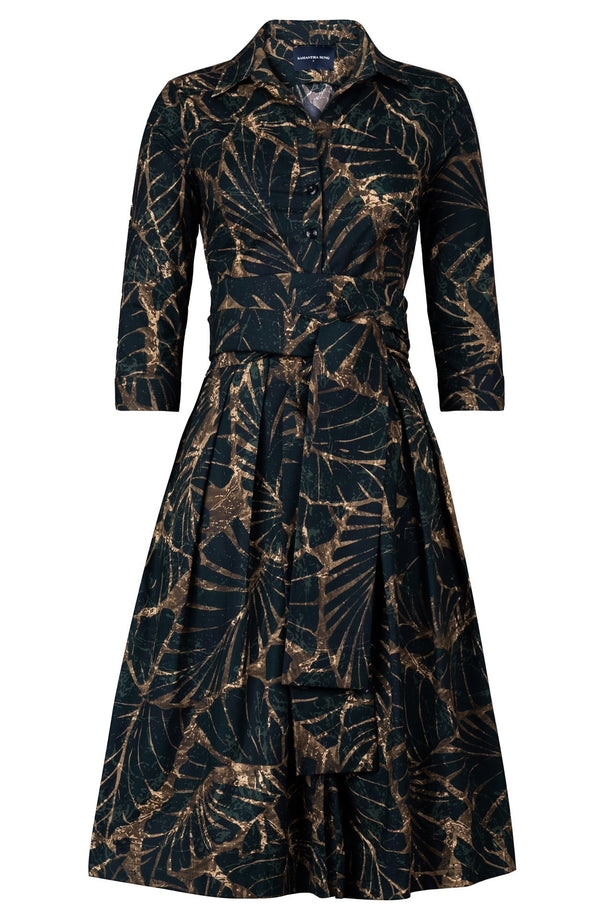 Audrey Dress #1 Shirt Collar 3/4 Sleeve Long Length Cotton Stretch (Palma Velvet)