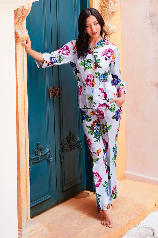 Pajama Shirt & Pajama Pants Silk Twill (Pasitano Flower)