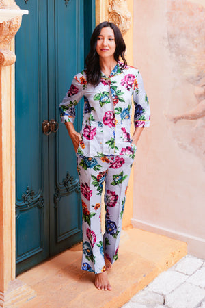Pajama Shirt & Pajama Pants Silk Twill (Pasitano Flower)