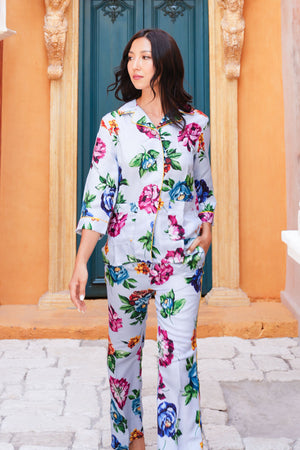 Pajama Shirt & Pajama Pants Silk Twill (Pasitano Flower)