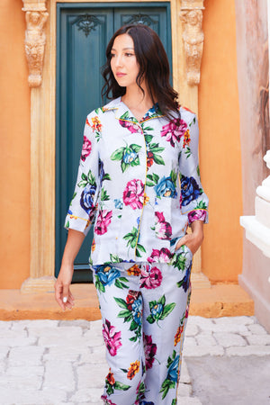 Pajama Shirt & Pajama Pants Silk Twill (Pasitano Flower)