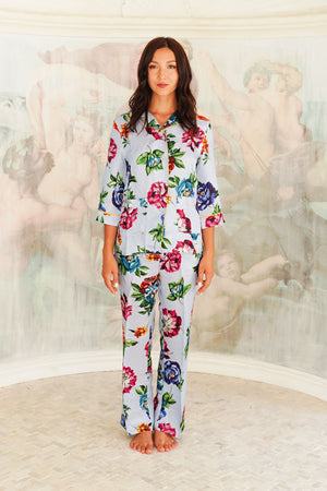 Pajama Shirt & Pajama Pants Silk Twill (Pasitano Flower)