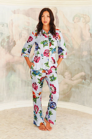Pajama Shirt & Pajama Pants Silk Twill (Pasitano Flower)