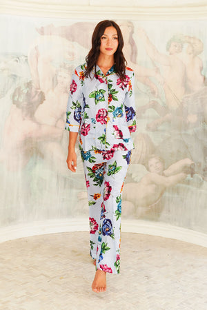 Pajama Shirt & Pajama Pants Silk Twill (Pasitano Flower)