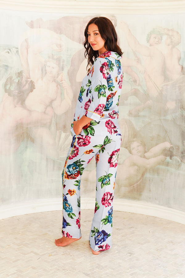 Pajama Shirt & Pajama Pants Silk Twill (Pasitano Flower)