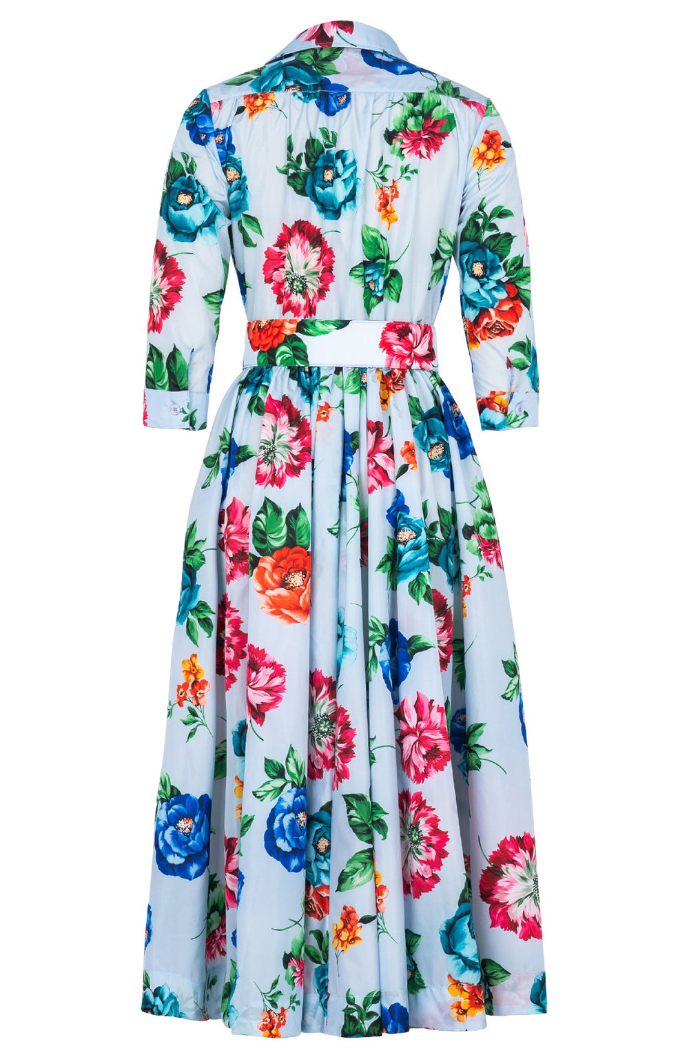 Terry Dress Shirt Collar 3/4 Sleeve Midi Plus Length Poliamide Taffta (Positano Flower Bright)