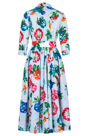 Terry Dress Shirt Collar 3/4 Sleeve Midi Plus Length Poliamide Taffta (Positano Flower Bright)