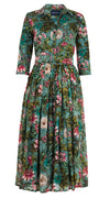 Audrey Dress #4 Shirt Collar 3/4 Sleeve Midi Plus Length Wool Musola (Passion Flora)