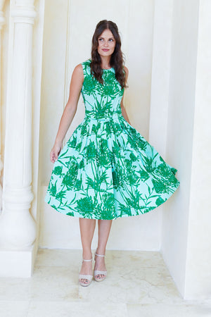 Rose Dress Crew Neck Sleeveless Long Length Cotton Stretch (Pastel Magnolia Ground)