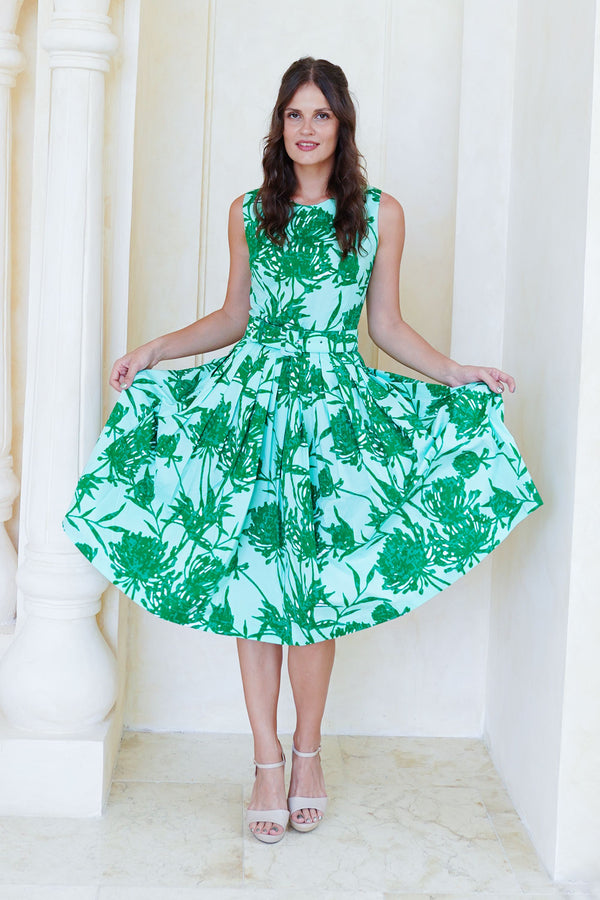 Rose Dress Crew Neck Sleeveless Long Length Cotton Stretch (Pastel Magnolia Ground)