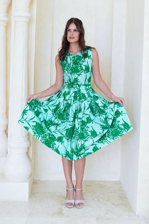 Rose Dress Crew Neck Sleeveless Long Length Cotton Stretch (Pastel Magnolia Ground)