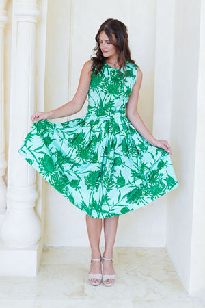 Rose Dress Crew Neck Sleeveless Long Length Cotton Stretch (Pastel Magnolia Ground)