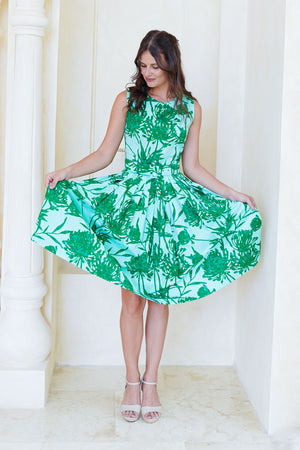 Rose Dress Crew Neck Sleeveless Long Length Cotton Stretch (Pastel Magnolia Ground)