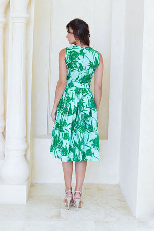 Rose Dress Crew Neck Sleeveless Long Length Cotton Stretch (Pastel Magnolia Ground)