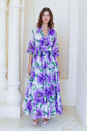 Eva Dress Crew Neck 3/4 Sleeve Maxi Length Cotton Musola (Pastel Magnolia White)