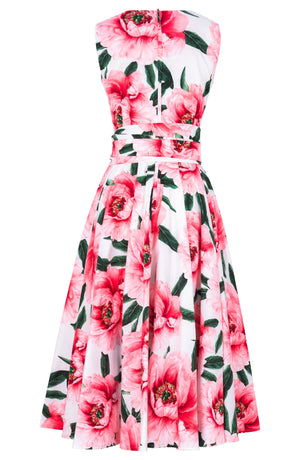 Abelia Dress V Neck Sleeveless Midi Length Cotton Stretch (Pastel Magnolia White)