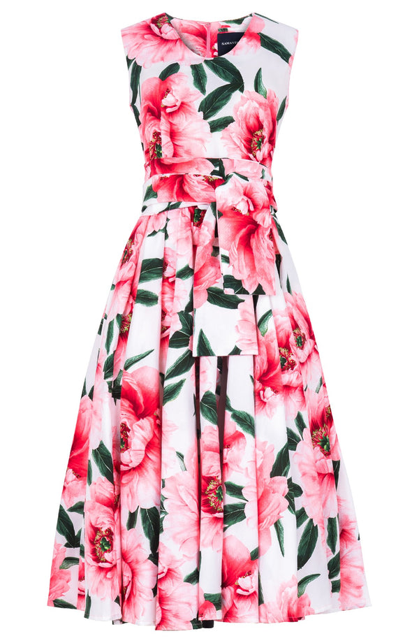 Abelia Dress V Neck Sleeveless Midi Length Cotton Stretch (Pastel Magnolia White)
