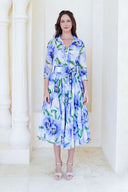 Aster Dress Shirt Collar 3/4 Sleeve Midi Length Cotton Musola (Pastel Magnolia White)