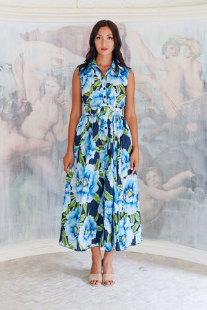 Terry Dress Shirt Collar Sleeveless Midi Plus Length Poliamide Taffta (Pastel Magnolia Ground)