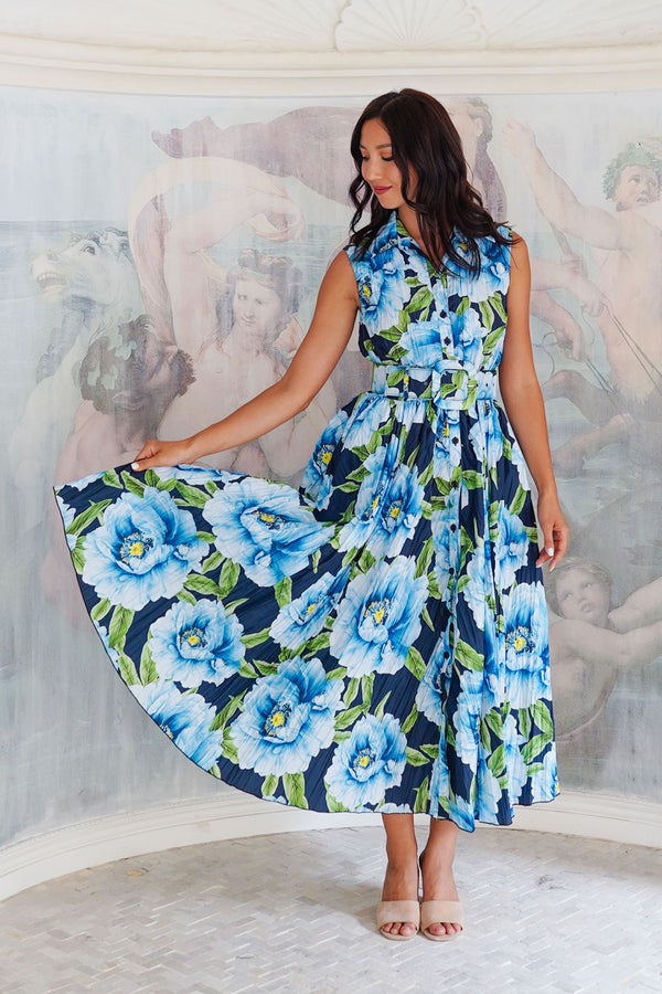 Terry Dress Shirt Collar Sleeveless Midi Plus Length Poliamide Taffta (Pastel Magnolia Ground)