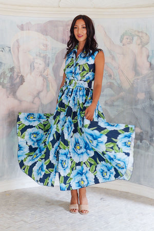 Terry Dress Shirt Collar Sleeveless Midi Plus Length Poliamide Taffta (Pastel Magnolia Ground)