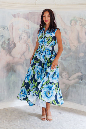 Terry Dress Shirt Collar Sleeveless Midi Plus Length Poliamide Taffta (Pastel Magnolia Ground)