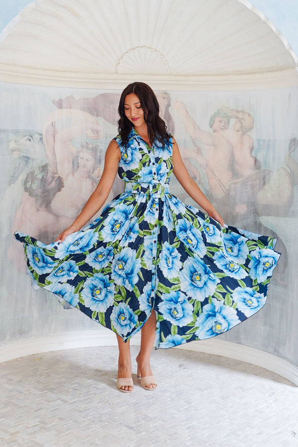 Terry Dress Shirt Collar Sleeveless Midi Plus Length Poliamide Taffta (Pastel Magnolia Ground)