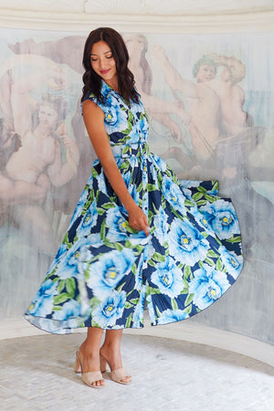 Terry Dress Shirt Collar Sleeveless Midi Plus Length Poliamide Taffta (Pastel Magnolia Ground)