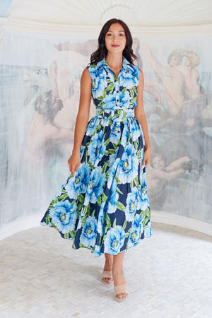 Terry Dress Shirt Collar Sleeveless Midi Plus Length Poliamide Taffta (Pastel Magnolia Ground)