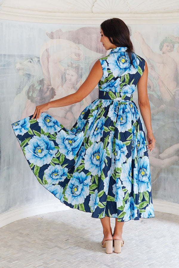 Terry Dress Shirt Collar Sleeveless Midi Plus Length Poliamide Taffta (Pastel Magnolia Ground)