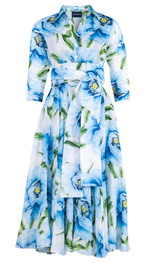 Aster Dress Shirt Collar 3/4 Sleeve Midi Length Ramie (Pastel Magnolia White)