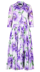 Aster Dress Shirt Collar 3/4 Sleeve Midi Length Cotton Musola (Pastel Magnolia White)