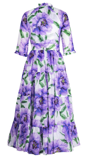 Eva Dress Crew Neck 3/4 Sleeve Maxi Length Ramie (Pastel Magnolia White)
