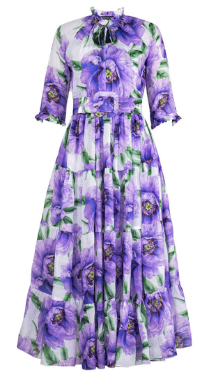 Eva Dress Crew Neck 3/4 Sleeve Maxi Length Ramie (Pastel Magnolia White)