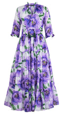 Eva Dress Crew Neck 3/4 Sleeve Maxi Length Ramie (Pastel Magnolia White)